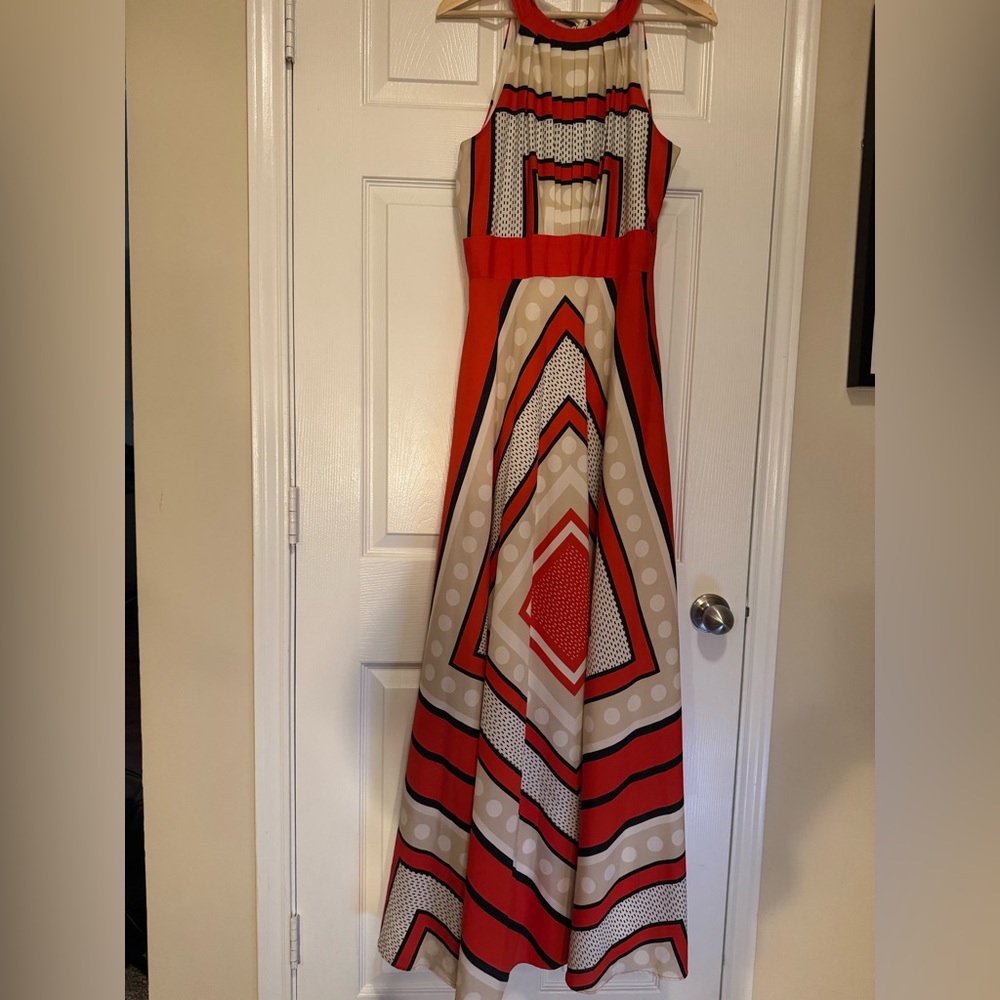 Eliza J Red and Cream Geometric Maxi Dress